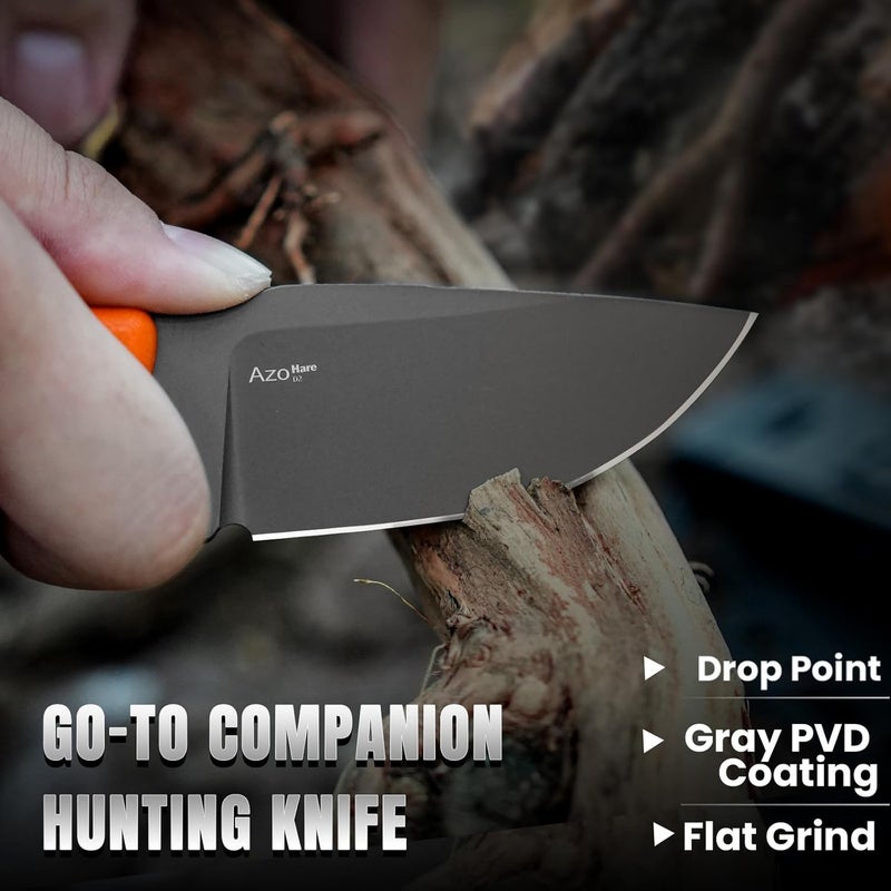 KIZER Hare Fixed Blade Knife with Sheath, 3.14" D2 Steel Blade EDC Hunting Knife with Orange G10 Handle, Small Bushcraft Survival Knives, Outdoor Camping Knives for Men Women, 1077A1 - Image 3
